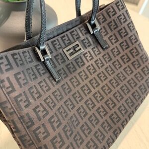 Fendi Logo Canvas Mini Tote Black/Grey Handbag